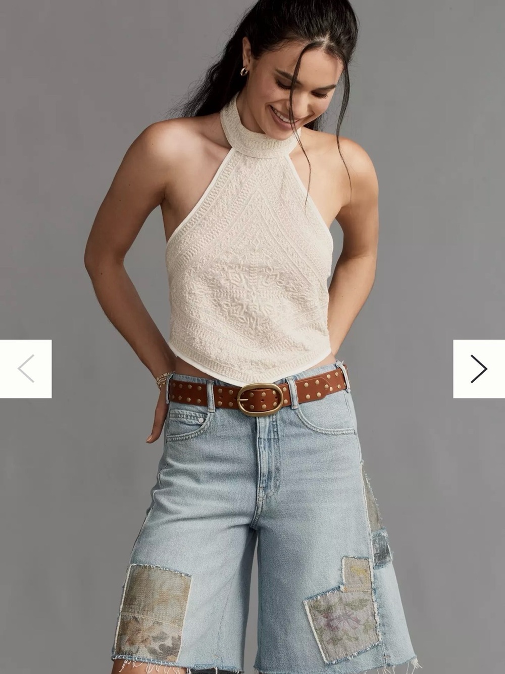 Anthropologie Adi Patchwork Mid-Rise Relaxed Bermuda Shorts by Pilcro